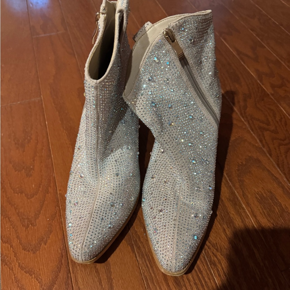 Rhinestone-Embellished Ankle Booties with Side Zip